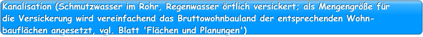 Kanalisation (Schmutzwasser im Rohr, Regenwasser örtlich versickert; als Mengengröße für die Versickerung wird vereinfachend das Bruttowohnbauland der entsprechenden Wohn- bauflächen angesetzt, vgl. Blatt 'Flächen und Planungen')  Kanalisation (Schmutzwasser im Rohr, Regenwasser örtlich versickert; als Mengengröße für die Versickerung wird vereinfachend das Bruttowohnbauland der entsprechenden Wohn- bauflächen angesetzt, vgl. Blatt 'Flächen und Planungen')